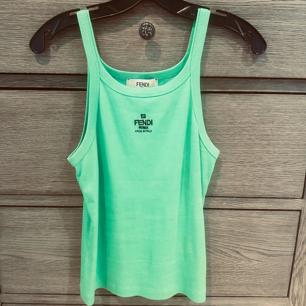 Fendi Light Green Ribbed Tank Top. Size M.